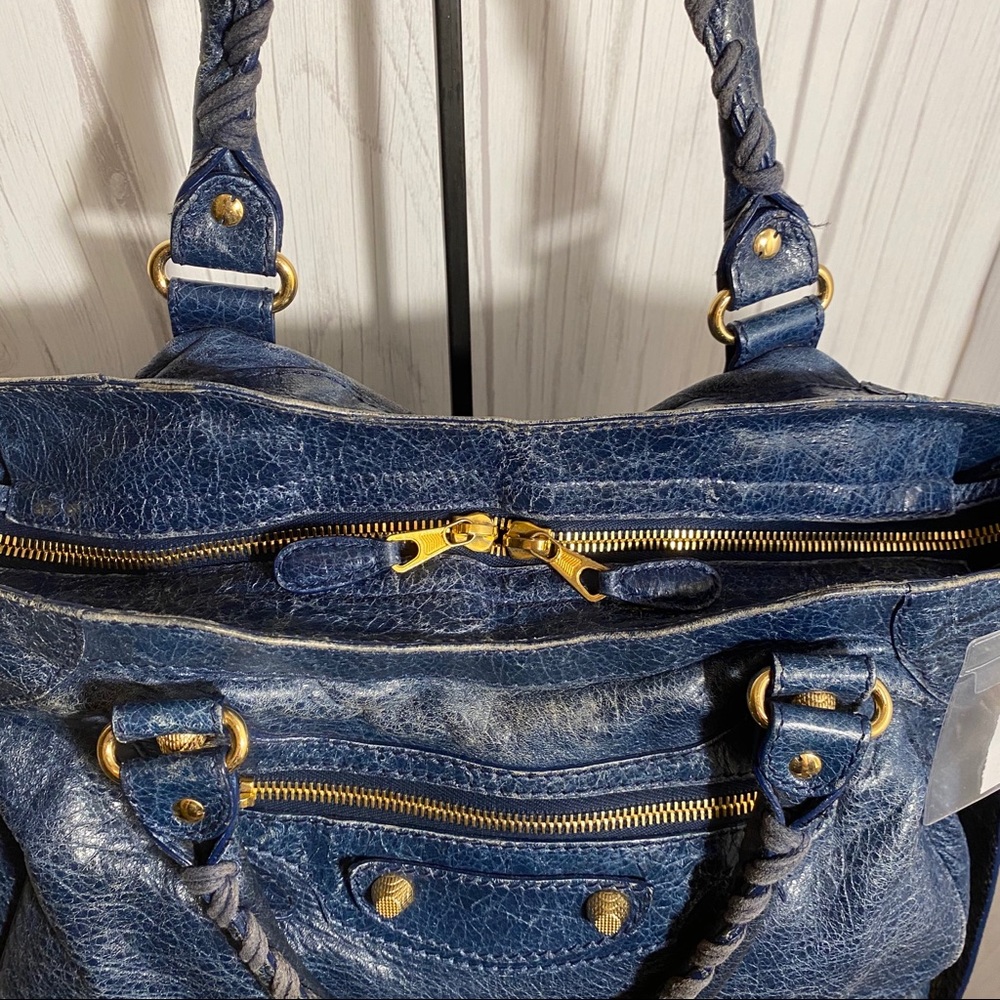 Balenciaga Blue Lambskin Gold Hardware City Bag Lg - Picture 6 of 9